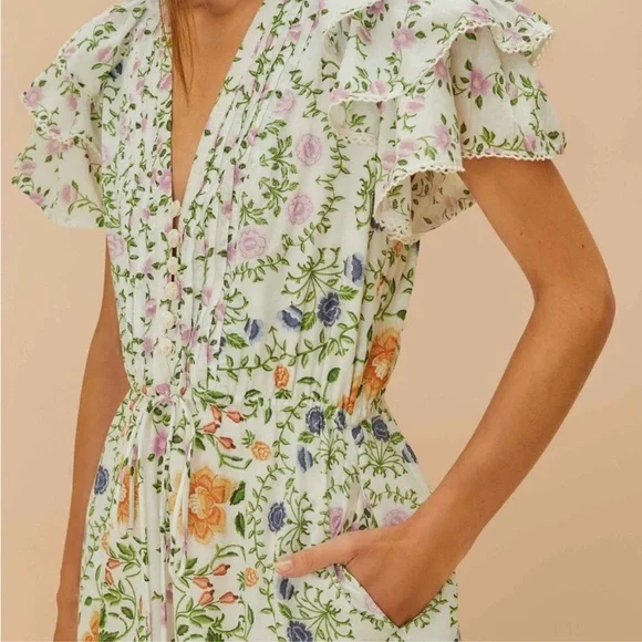 Farm Rio Folk Floral Lace Midi Dress White Sz extra small - Picture 3 of 16